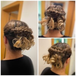 Hochsteckfrisur blondbraune Haare mit Dutt
